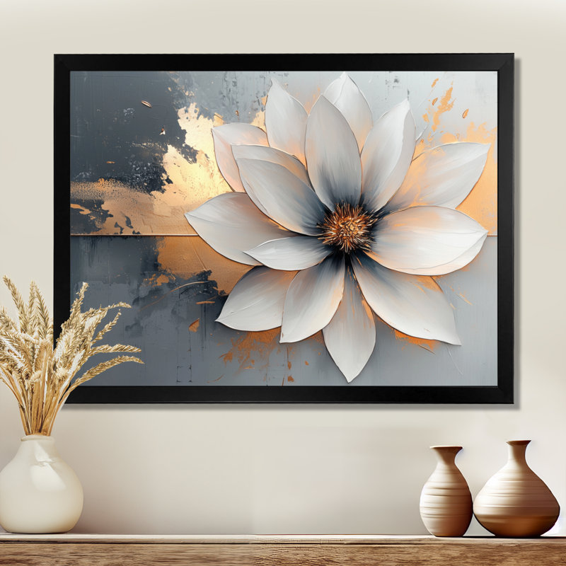 Golden Chrysanthemums Pure Form I - Chrysanthemums, art mural, H 12 po x l 20 po, Cadre simple, Noir