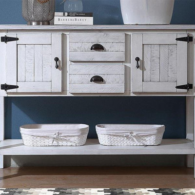 Console de 46 po en bois massif avec 2 tiroirs, armoires et tablette inférieure, armoire de rangement pour salle à manger de style rétro