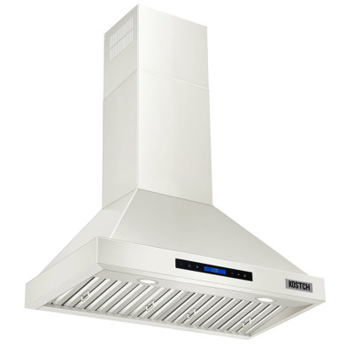 Hotte murale à conduit 30 pouces Kostch en acier inoxydable, puissance d'aspiration de 600 pi³ / min avec commande à écran tactile, filtres amovibles et lumières DEL, blanc
