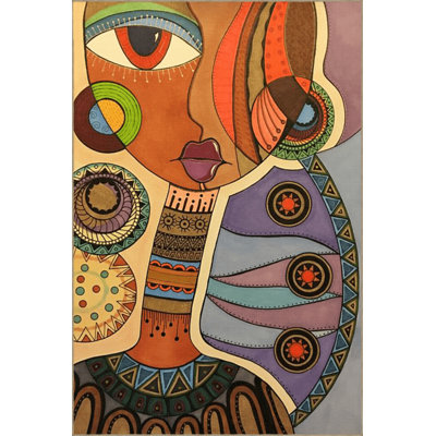Multicolored Surrealist Design Ethnic Figure Patterned Vintage Decorative Carpet