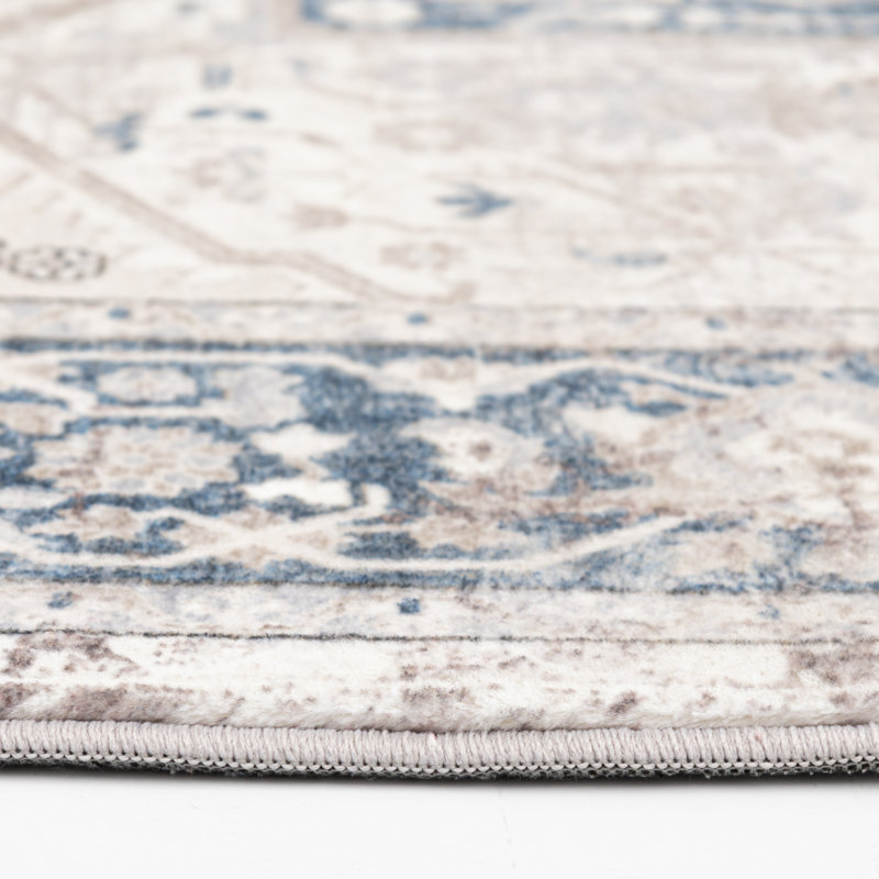 Tapis oriental ivoire / gris / bleu touffeté Waban, Rectangle 7 pi 10 po x 9 pi 6 po