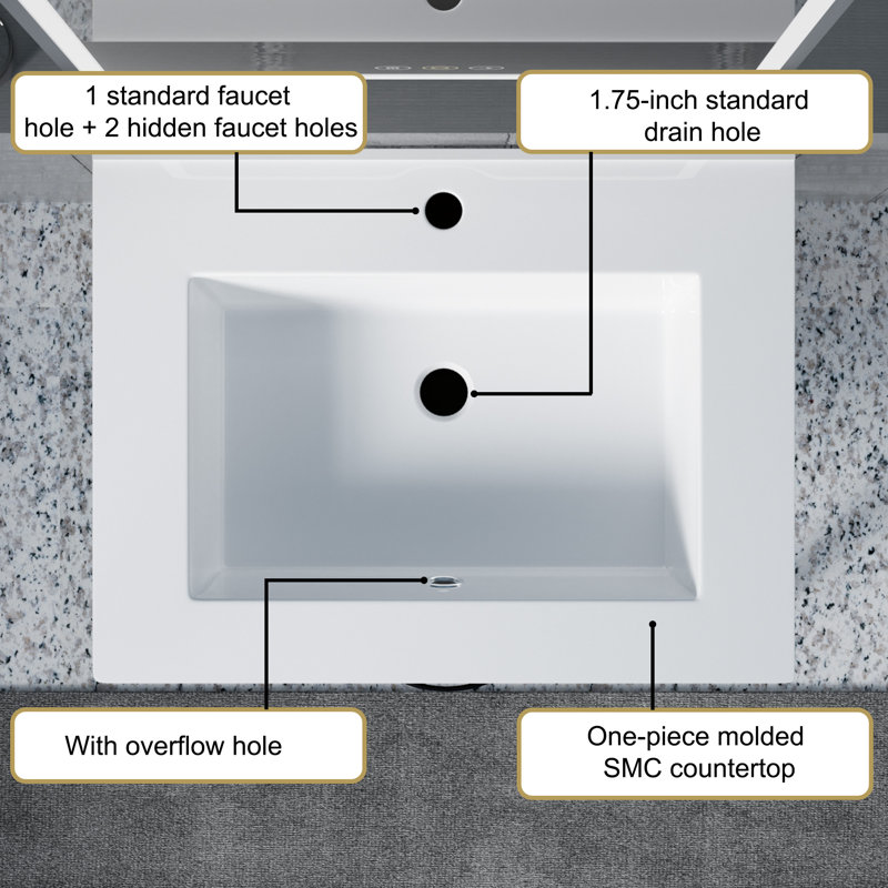 31" Modern Matte White Stainless Steel Base Bathroom Vanity with Integrated Sink, Decorative Drawer, Tempered Glass Shelf for Modern Apartments, Master and Guest Bathrooms