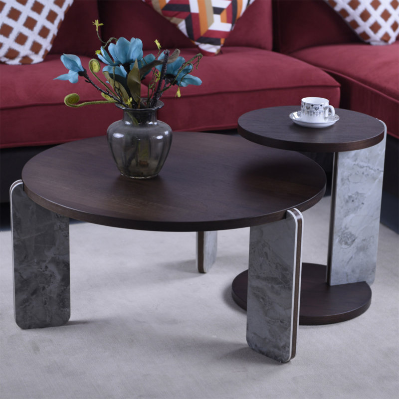 Table basse moderne avec ensemble de tables de bout, Noyer