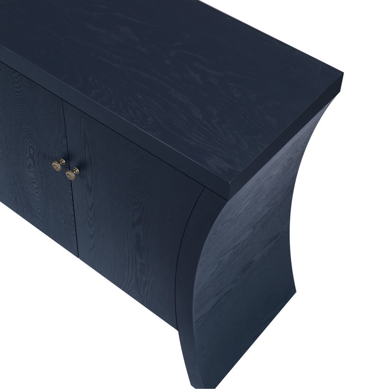 Bleu marine avec pieds en bois d'ingénierie de pointe - Rangement à 4 portes pour espace de vie dans la quincaillerie bronze arc