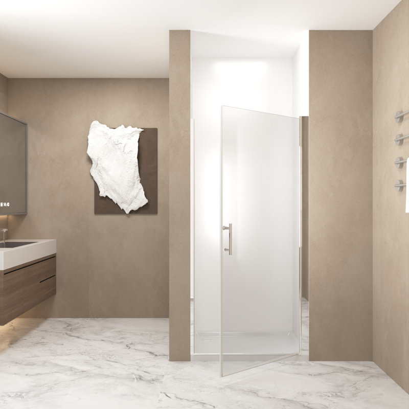 28"X 72" Pivot Shower Door, Aluminum Frame, Half Frame ,1/4"(6Mm) Tempered Glass Explosion Proof Film,Stainless Steel Handle