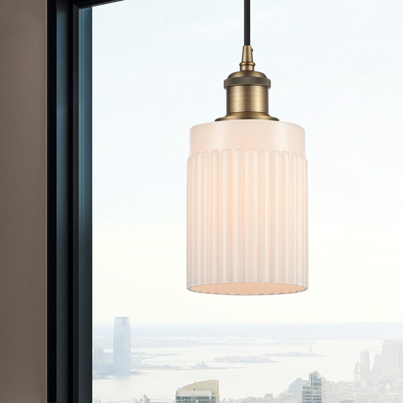 Luminaire suspendu simple à 1 lumière Kamena, Ampoule DEL 6 watts rétro, Transparent, Laiton brossé