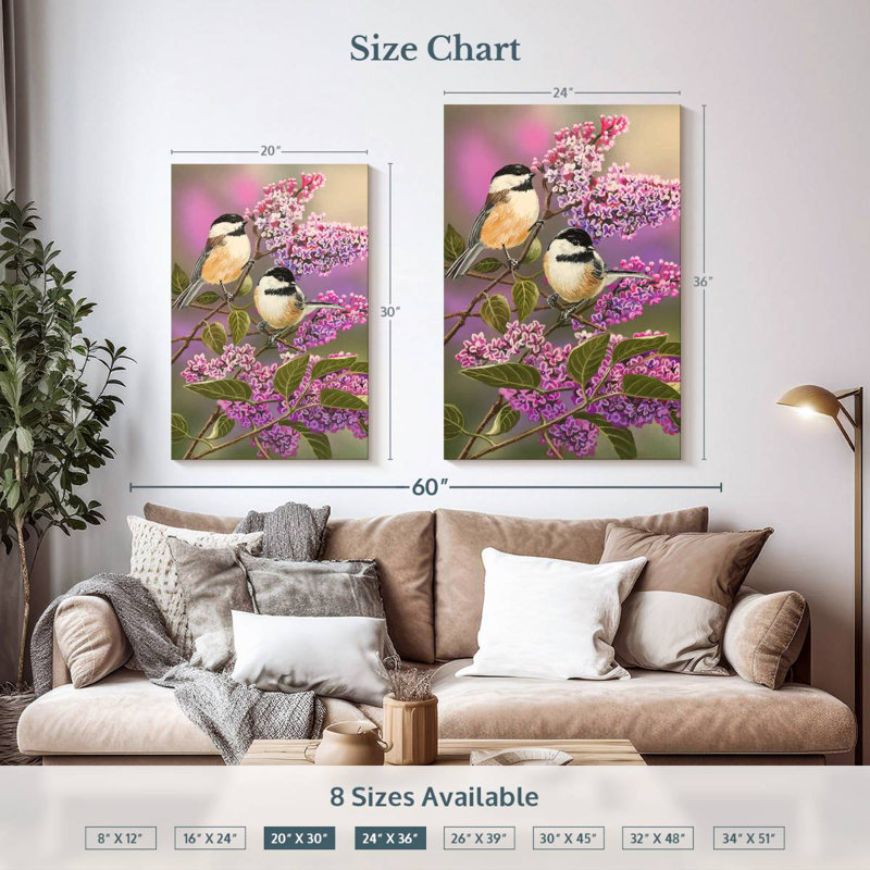 Brampt Lilacs And Chickadees, 36" H x 24" W