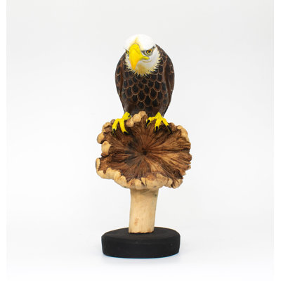 9" Wooden Handmade American Eagle Figurine Statue Painted Handcrafted Sculpture Art Hand Carved Rustic Lodge Outdoor Home Decor Us Accent