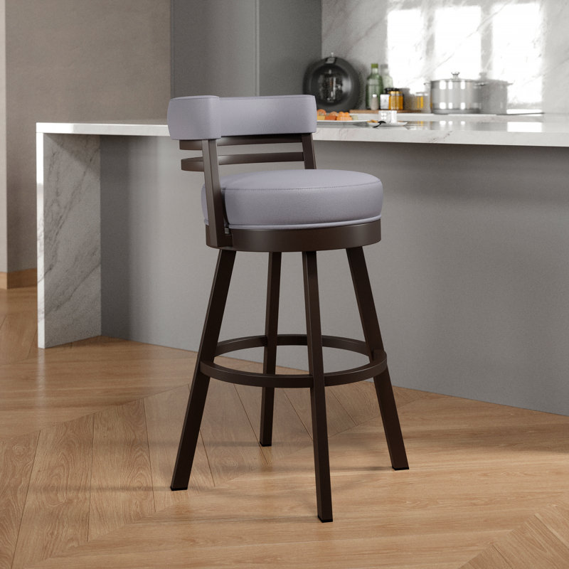 Tabouret de bar et de comptoir Aureliana, Tabouret de bar (siège d'une hauteur de 30 po), Similicuir gris clair, Brun foncé