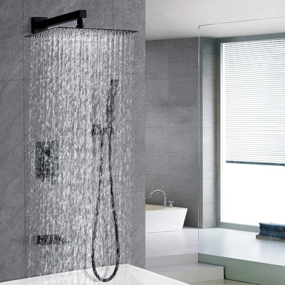 12" Shower System With Handheld In Matte - Balanced, Ceramic Disc, Wall Mounted Bath Fixture Black Balanced Head, Handheld,