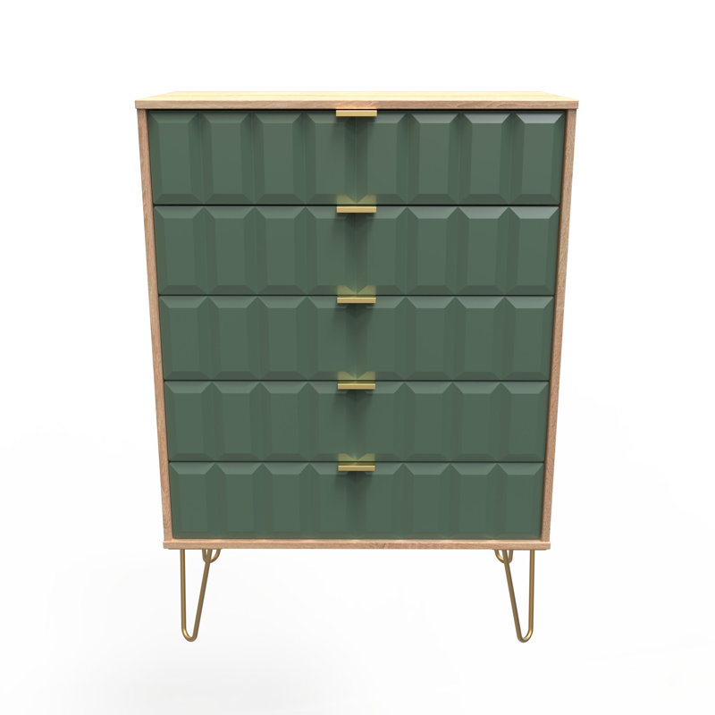 Allem 77cm W 5 - Drawer Chest of Drawers, Labrador Green/Bardolino Oak