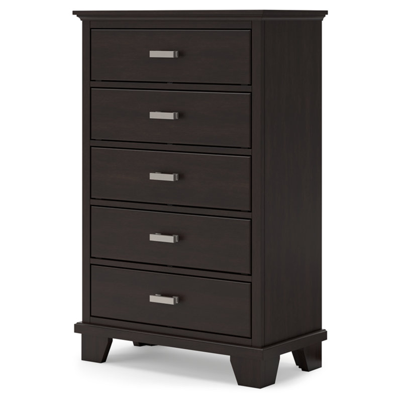Brown Contemporary 5-Drawer Chest with Dovetail Drawer