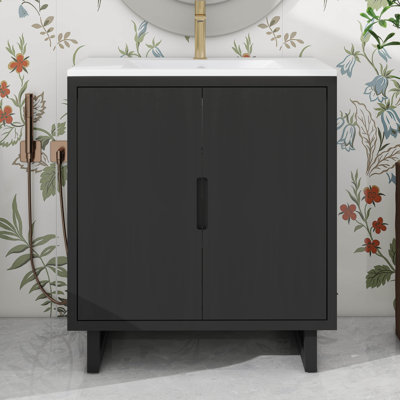 30" Bathroom Vanity Set With Sink, Combo Cabinet, Solid Wood Frame Bathroom Storage Cabinet With Invisible Handle And Doors, Soft-Close Doors