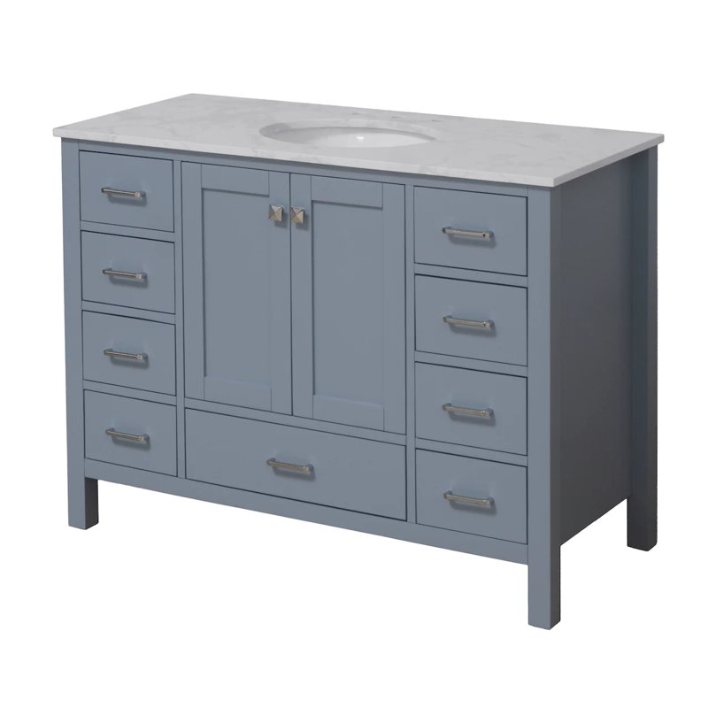 Ensemble de meuble-lavabo simple 48 po Claudett, Bleu poudre, Carrara d'ingénierie
