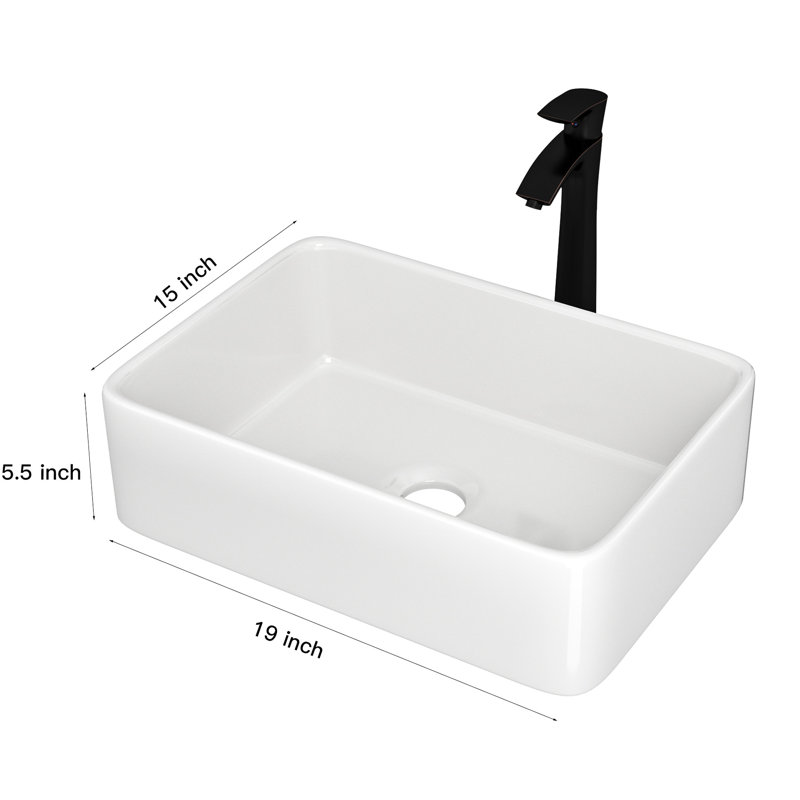 Ensemble de meuble-lavabo et de robinet de salle de bain 19 "X 15" - vasque en céramique blanche avec bronze huilé
