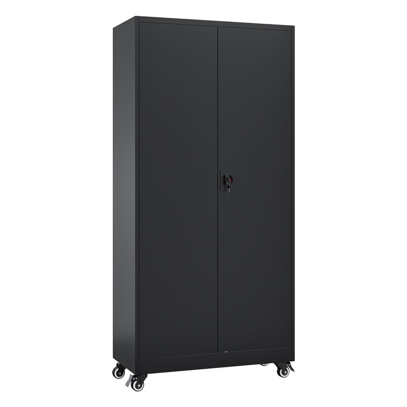 5-Tier Lockable Steel Storage Cabinet With Wheels (74.5"H X 31.5"W X 15.75"D), Black