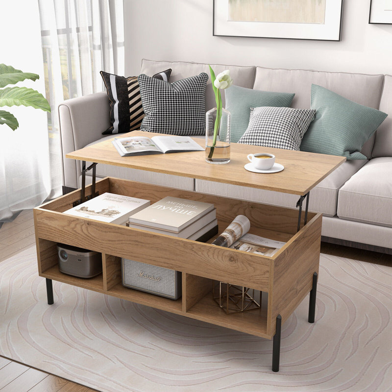 Lift Top Coffee Table with Storage, Natural Wood