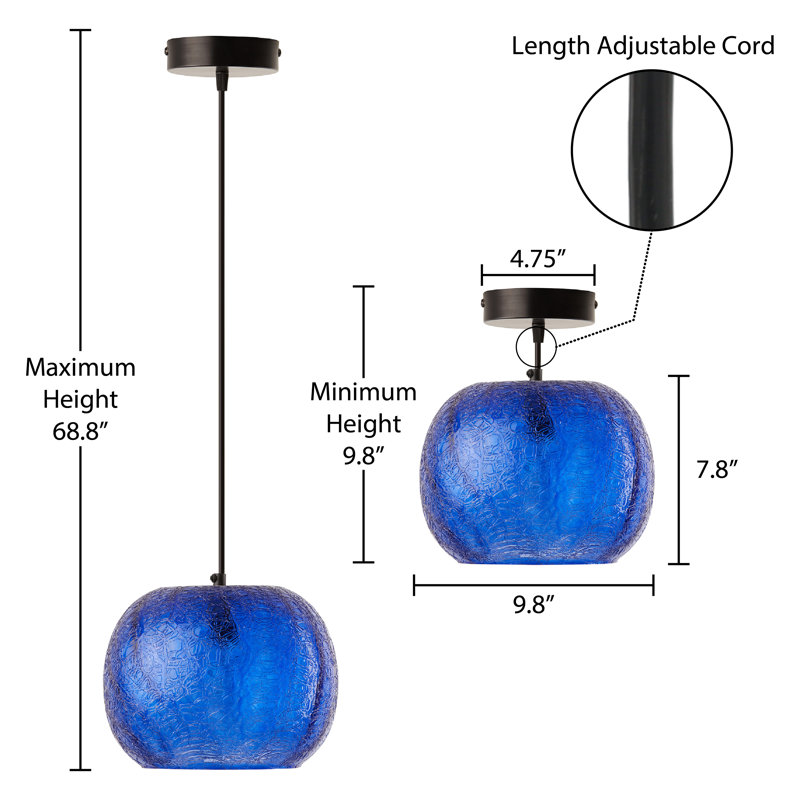 9.8"W Leona Glam Blue Handblown Glass Globe Shade Pendant