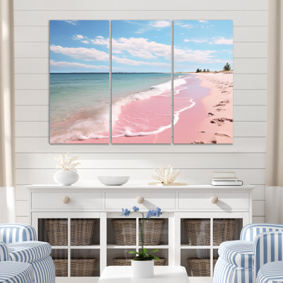 «Pink Minimalisme Beach Landscape I», reproduction sur toile 3 pièces
