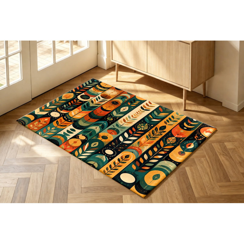Tapis à motif floral abstrait Boho, Rectangle 5 pi 3 po x 3 pi 3 po (160 x 100 cm)