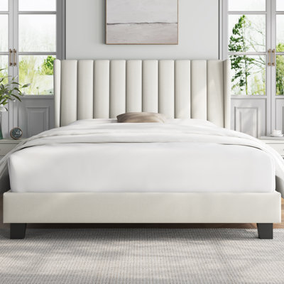 Upholstered Bed Frame with Channel Tufted Headboard