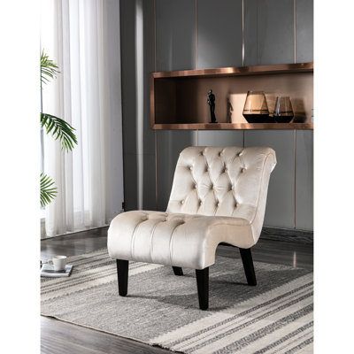 Chaise moderne en velours pour le bureau et la chambre à coucher avec des coussins en éponge beige