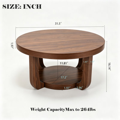 Table basse ronde avec tablette de rangement à 2 niveaux