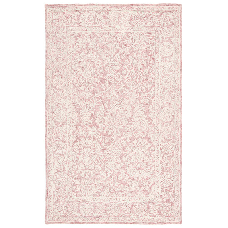 Ivory and Pink Hand-Tufted Wool Rectangular Area Rug 8' x 10'