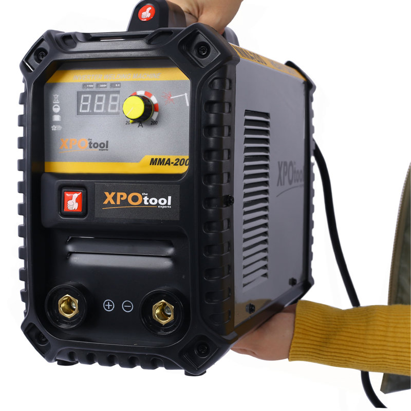 Soudeuse 110 / 220V MMA, soudeuse à l'arc 200 A, inverseur IGBT à affichage numérique, soudeuse à démarrage à cristaux liquides avec support d'électrode, pince de travail, câble adaptateur d'entrée double tension continue