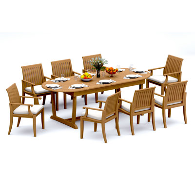 Ensemble de salle à manger 9 pièces en bois de teck de qualité A: 94 po Table à pieds tréteaux ovales Lagos # 11LG2308