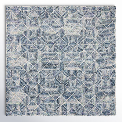 Linsly Blue Ivory Hand-Woven Geometric Wool Rug
