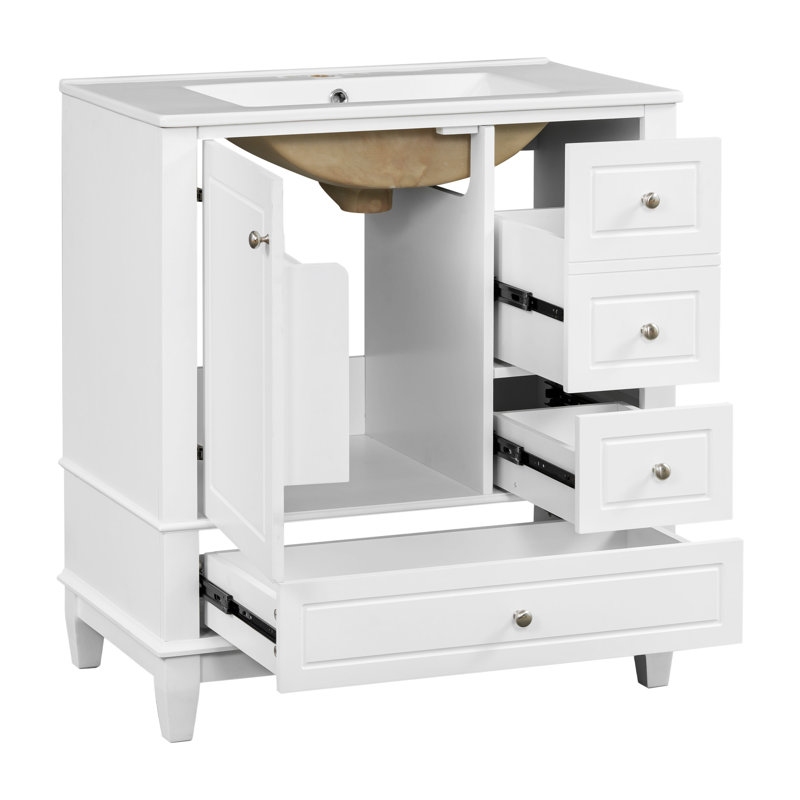 30" Bathroom Vanity With Sink, Argent argent, Blanc