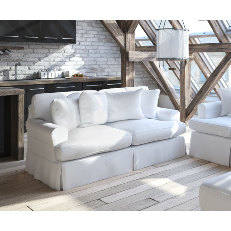Wesham 60'' Slipcovered Loveseat, White Cotton