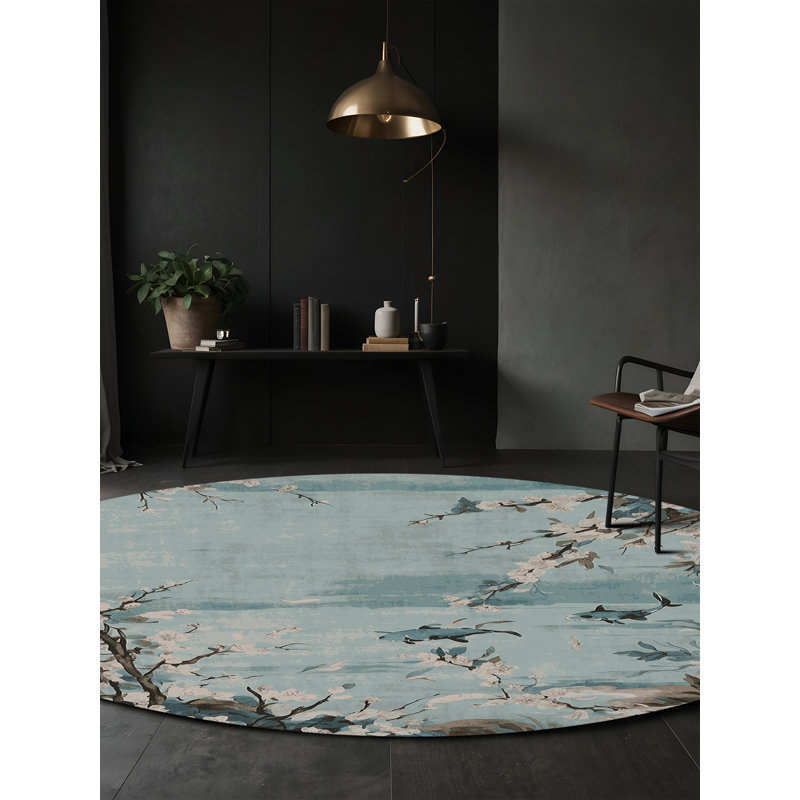 Machine Washable Gray Area Rug, Round 8'