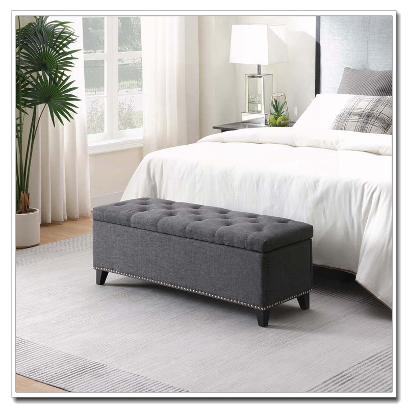 Banc de rangement en lin capitonné, Gris foncé