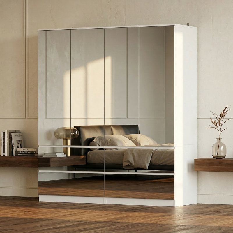 Grande armoire l 63 po avec 4 portes miroir et 4 tiroirs