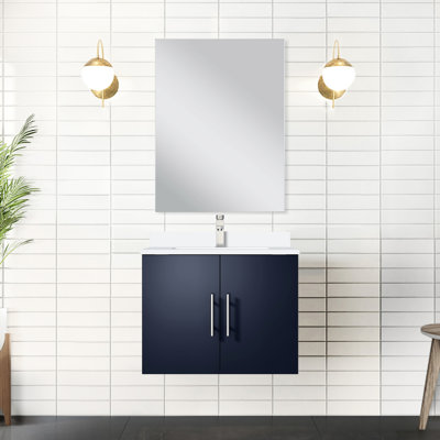 24 po L x P 22 po. Meuble-lavabo bleu marine, comptoir en quartz blanc, miroir 18 po et robinet - teinture Scratch pour une fiabilité et une longévité à long terme