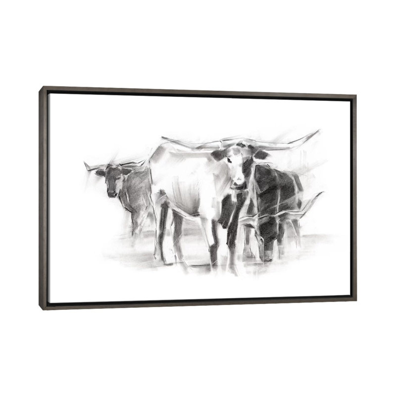 Bétail contemporain II par Ethan Harper - reproduction d'art, H 26 po x l 40 po x 1,5 po, Toile avec cadre gris foncé
