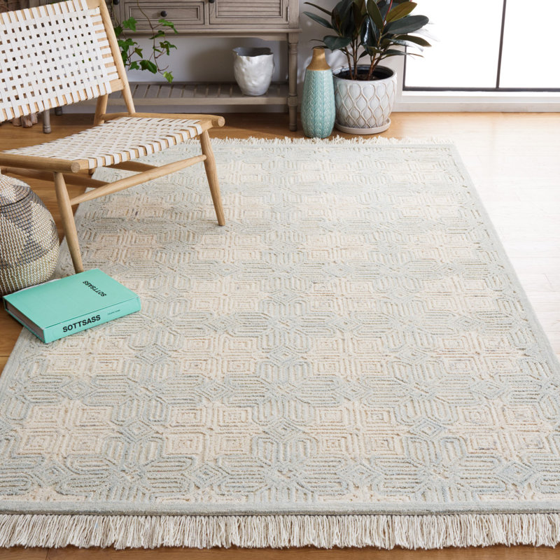 Hillyer Hand Woven Wool and Cotton Geometric Area Rug , Rectangle 5' x 8'
