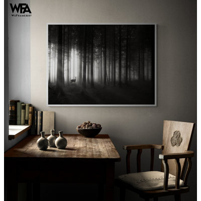 Reproduction de photographie de forêt, photographie de paysage noir et blanc, impression de photographie de cerf, impression encadrée de photo d'arbre, art mural encadré, art mural surdimensionné