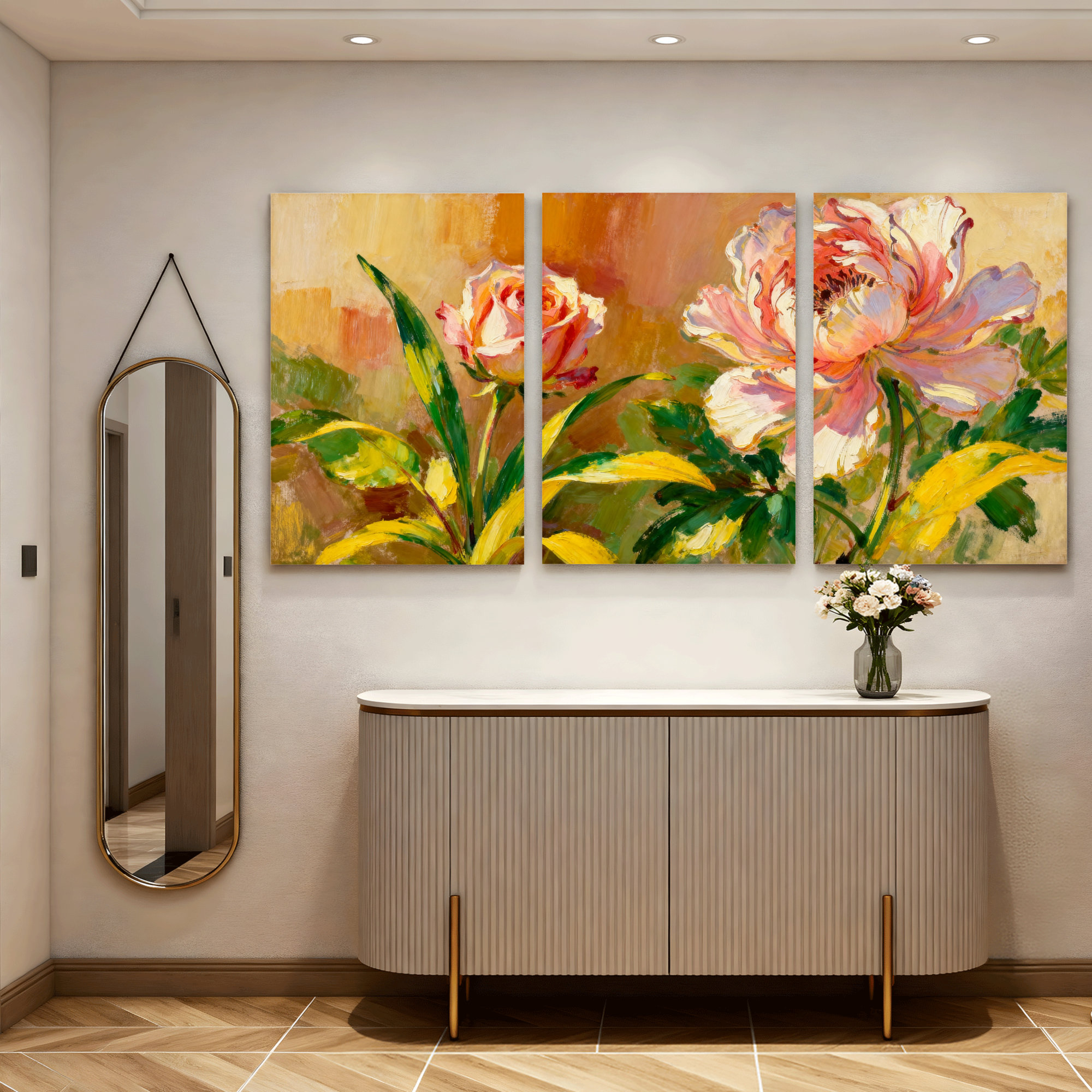 Red Barrel Studio® Floral Rose and Peony Oil Painting Print Canvas ...
