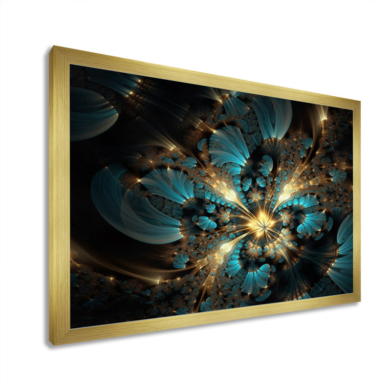 Or et bleu, l'abandon de la fractale III - reproduction, H 16 po x l 32 po x P 1 po, Encadrement doré