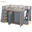 Lit mezzanine en bois avec armoires encastrées, armoires et tiroirs-1312319940