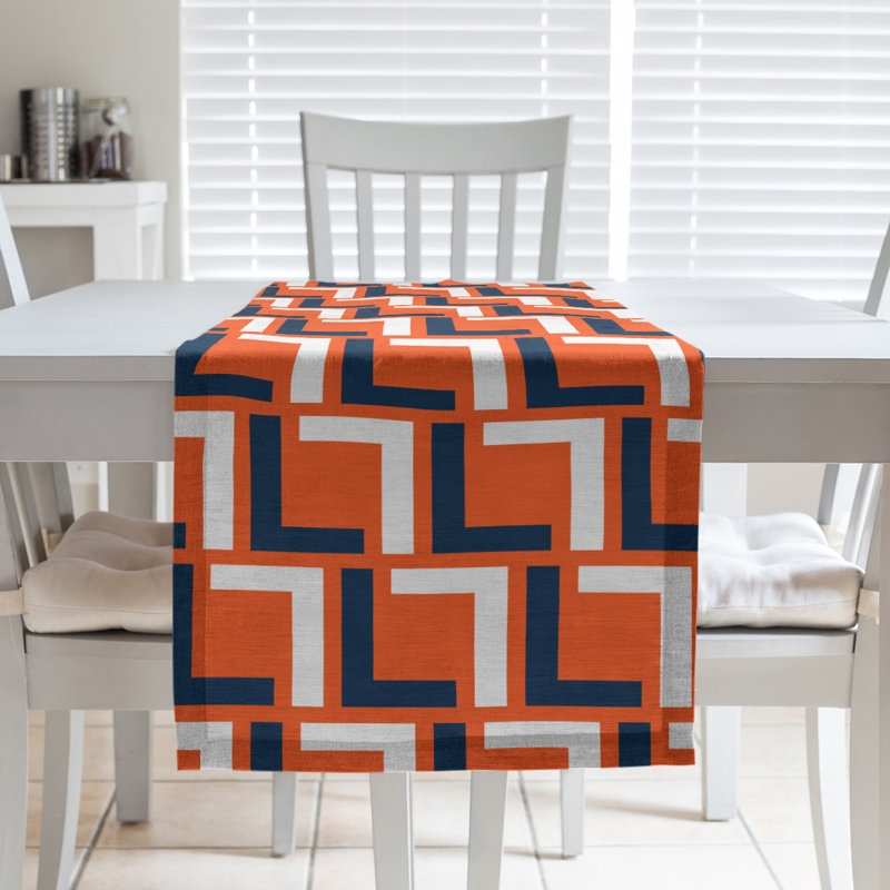 Chemin de table Carolina, 90 po x 16 po, Coton, Orange / bleu / blanc