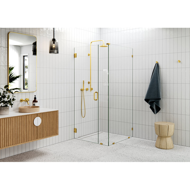 78" H Pivot Frameless Shower Door, Satin Brass
