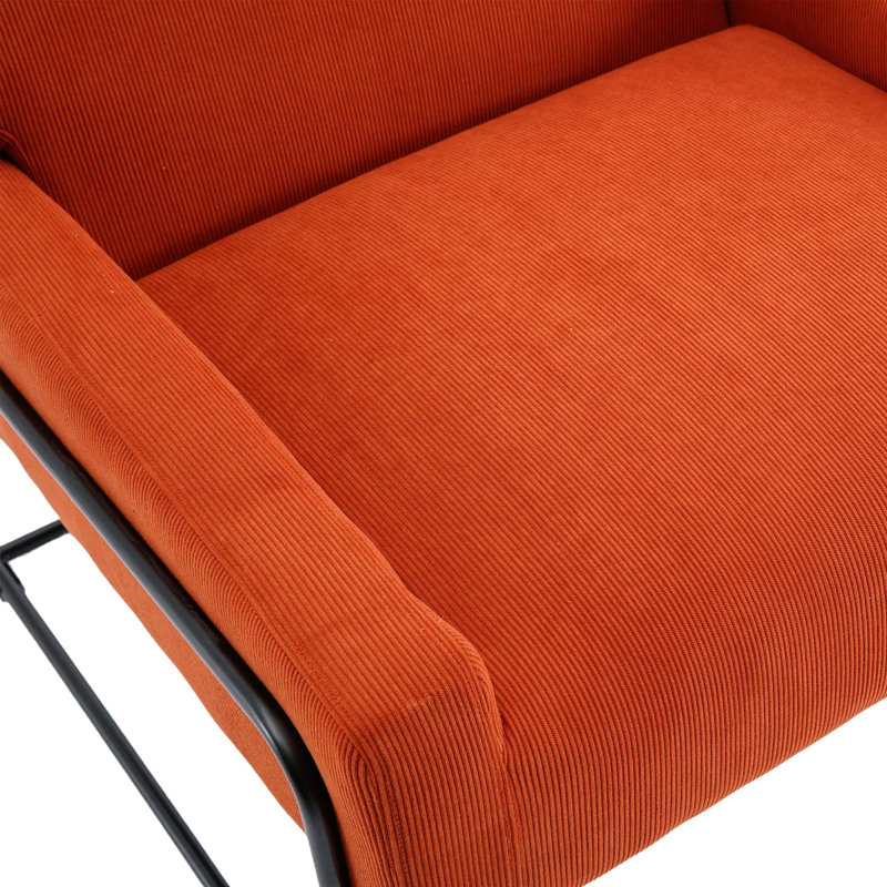 Fauteuil moderne incliné avec structure en métal, Velours orange