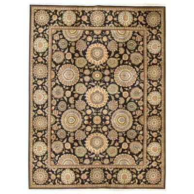 Tapis noir noué à la main de haute qualité