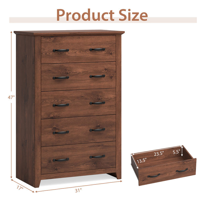 Airlee 31'' W 5 - Drawer Dresser, Dark Brown