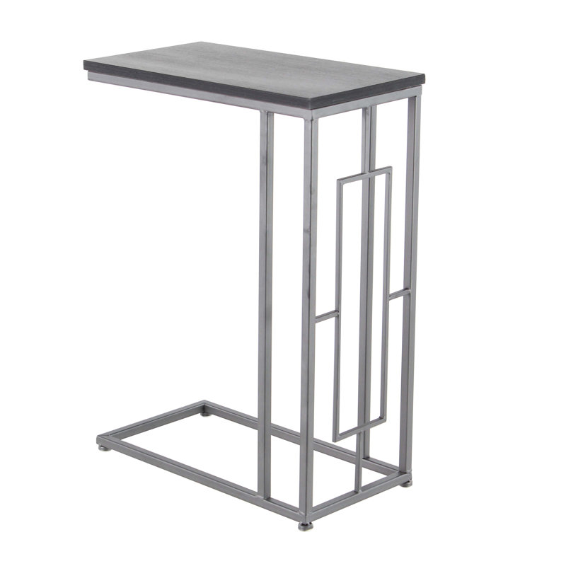 Canna Metal C-Shaped Side End Accent Table with Metal Base, Black, Gray
