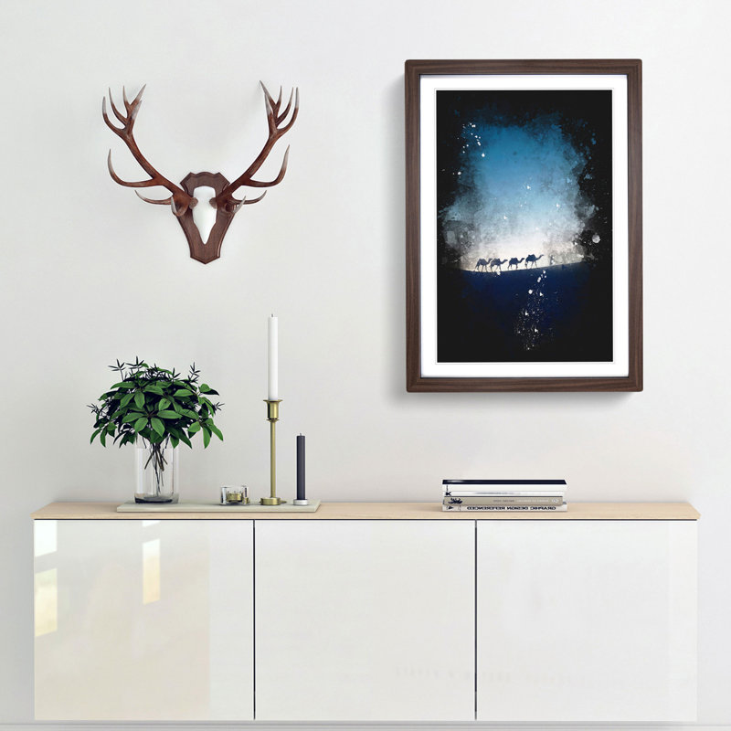 Camels Trekking in Morocco - Framed Print, 33cm H x 24cm W x 2cm D, Walnut Framed